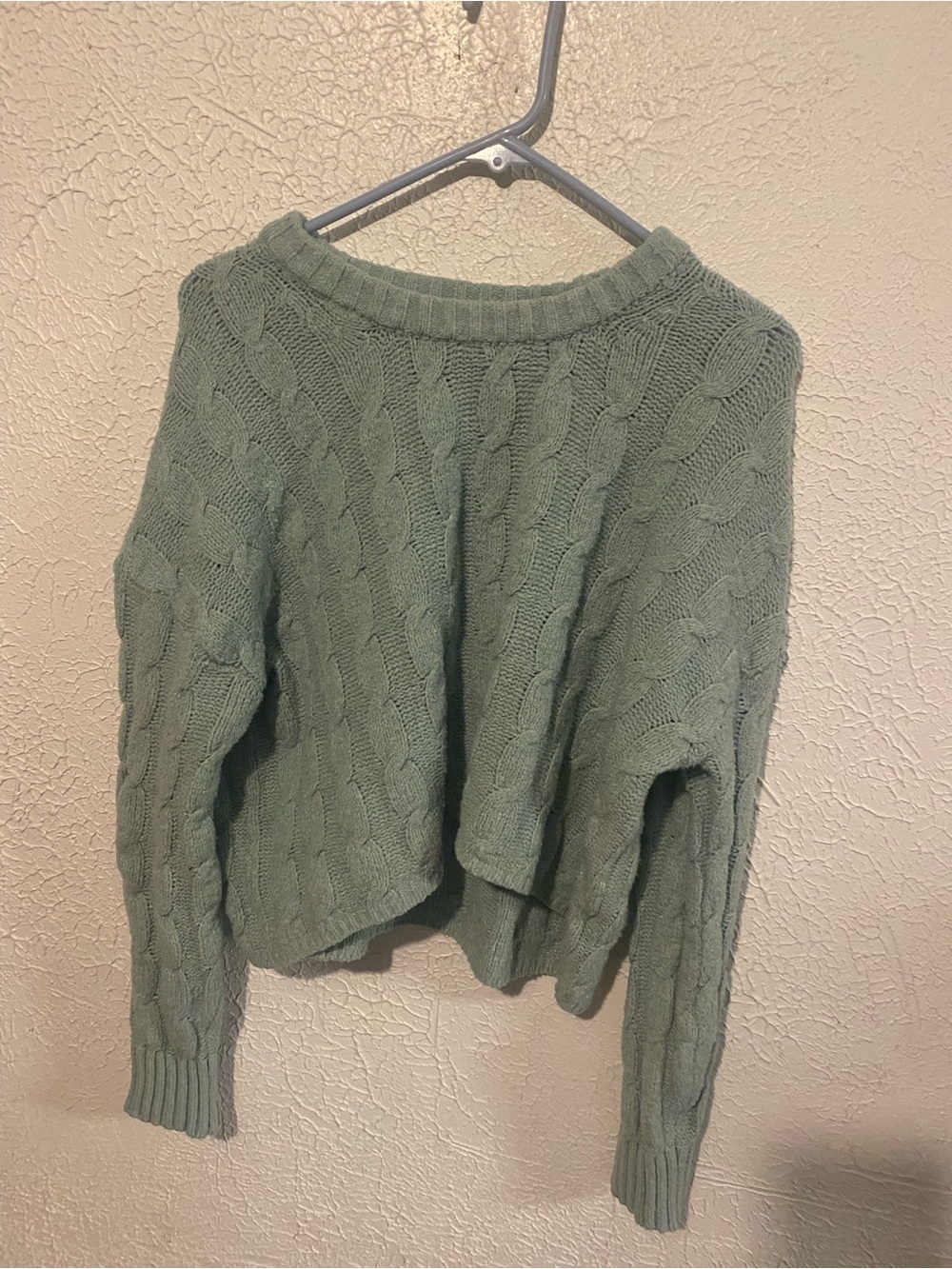 Pink Rose Sage Green Cable Knit Crewneck Sweater